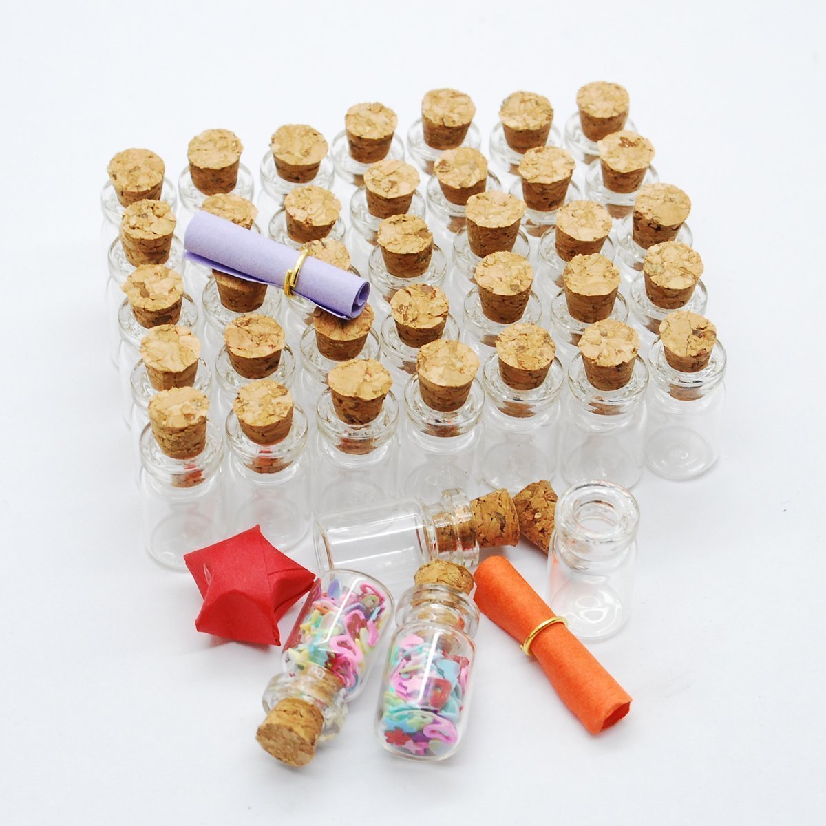 CTKcom 50pcs 0.5ml-extra Mini Tiny Clear Glass Jars Bottles with 50pcs Cork Stoppers and 50pcs Eye Screws, Glass Bottles for Decoration, Arts & Crafts, Projects, Party Favors