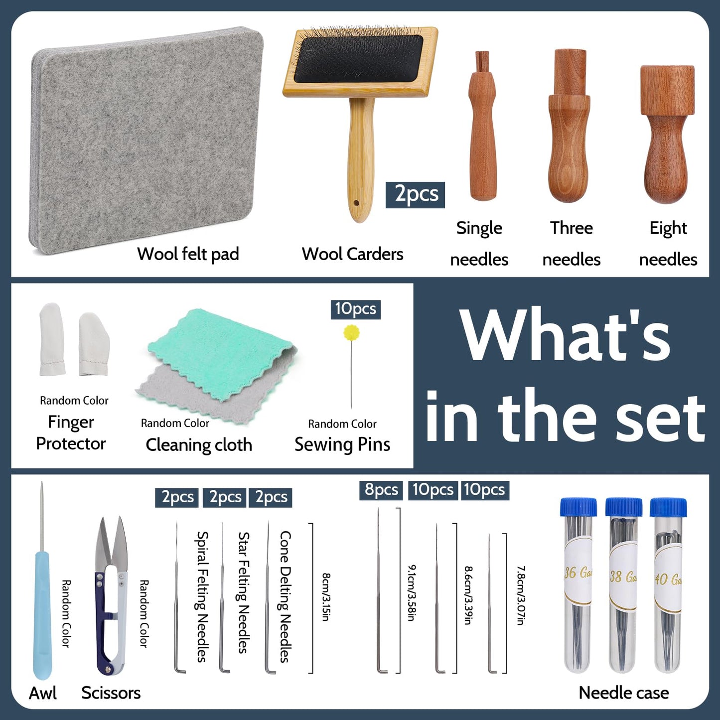 Needle Felting Kit Tools, 10"x 8" Felting Pad,Wooden Wool Carders, 34 Pcs Felting Needles, Felt Kit Supplies Include Storage Bag for Beginners DIY Wool Craft