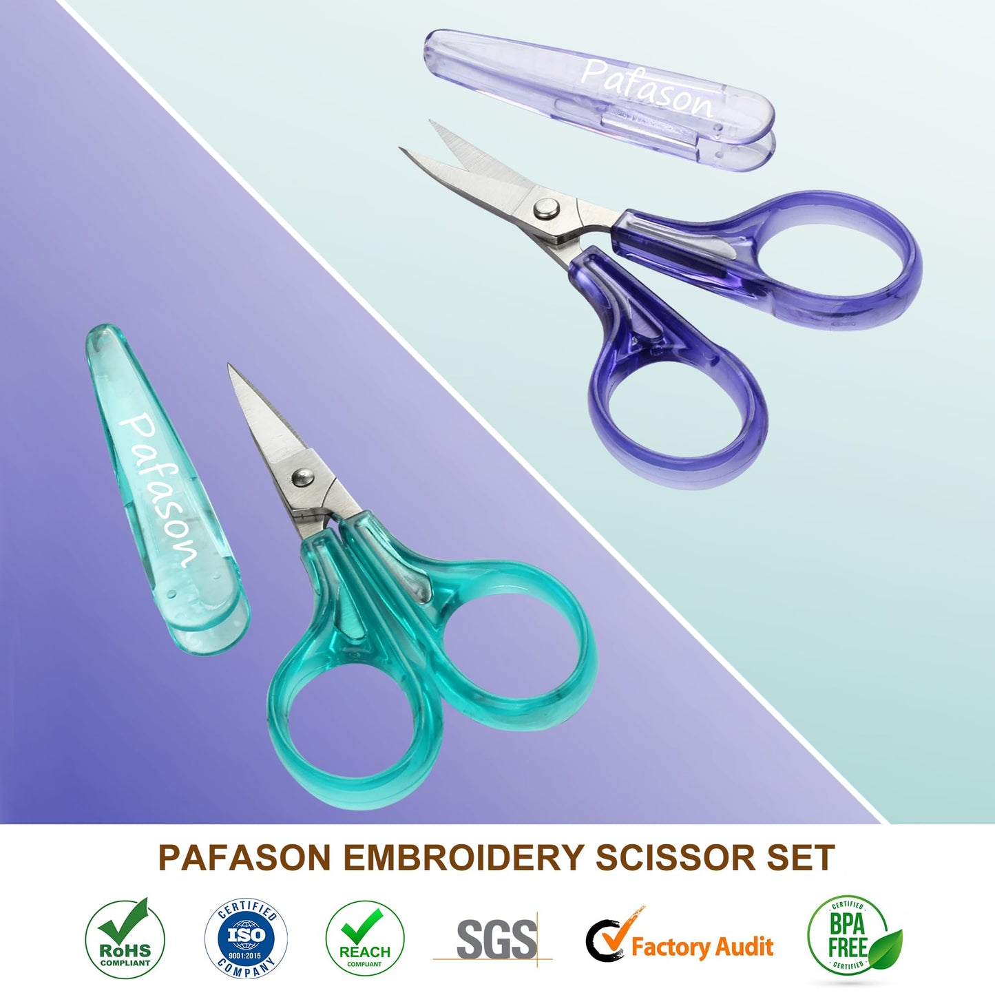 Sharpest & Precise Embroidery Scissor Set 2 PC Curved Straight for Quilting Sewing Knitting Crafting Cross Stitch Crochet Thread Yarn Paper Fabric Detail Cutting Stainless Steel Safety Case