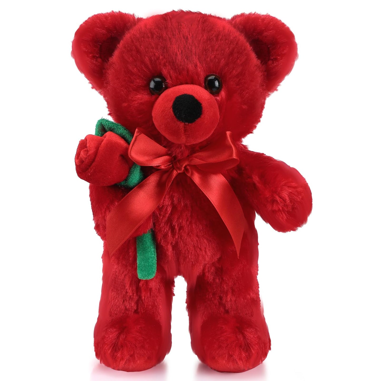 Valentine Bear Stuffed Animal Gift with Rose Funny Cute Bear Plush Stuffed Animal for Kids Toddler Mother Girlfriend Valentine Birthday Wedding, 11.8 Inches(Red)