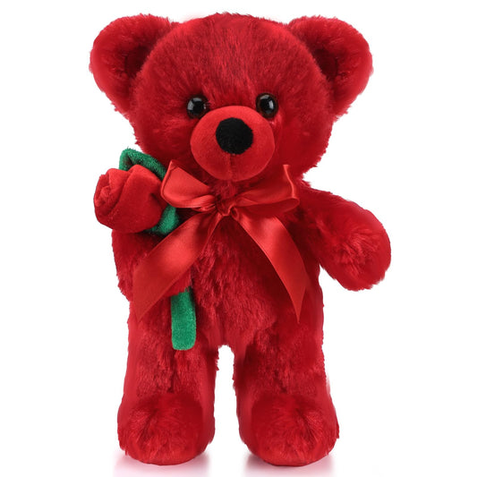 Valentine Bear Stuffed Animal Gift with Rose Funny Cute Bear Plush Stuffed Animal for Kids Toddler Mother Girlfriend Valentine Birthday Wedding, 11.8 Inches(Red)