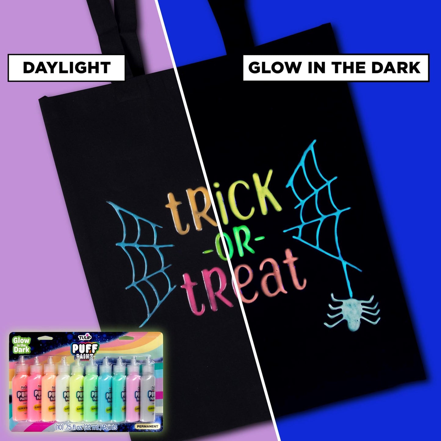 Tulip Puff Paint Glow in the Dark Colors 10-pack, Multi-Surface, Premium Quality, Nontoxic & Waterproof Craft Paint, Permanent on Fabric, 10-pack