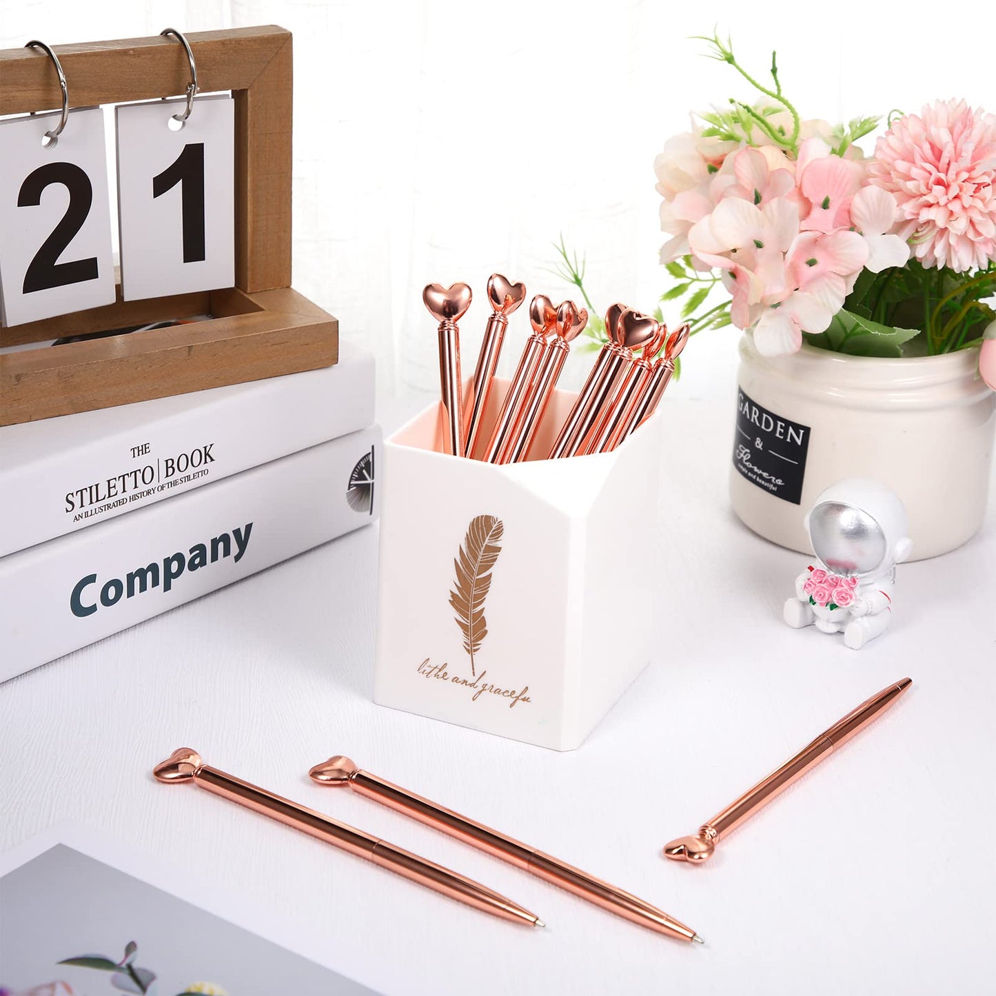 12 Pieces Valentine Heart Shaped Pens Black Ink Retractable Metal Decorative Cute Pens Heart Ballpoint for Valentines Party Favor Women Wedding Bridal Shower Gifts(Rose Gold)