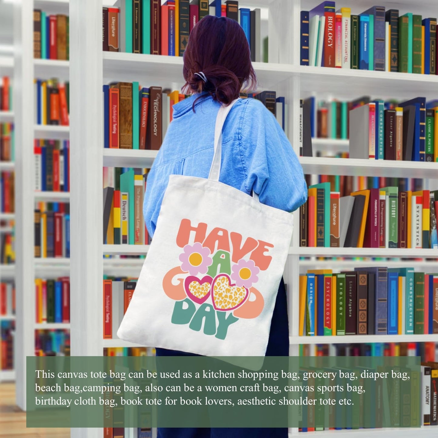 Andeiltech Canvas Tote Bag for Women with Zipper Pocket Aesthetic Cloth Cotton Totes Reusable Grocery Bags Shoulder Book Bags Gifts