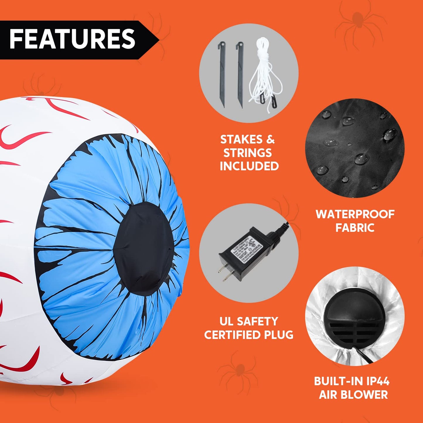 3Ft Halloween Inflatable Large Set of Eyes, Light Up Eyeball with Build-in LEDs, Blow Up Inflatable for Halloween Party Indoor, Outdoor, Yard, Garden, Lawn Decorations for Yard (Blue)