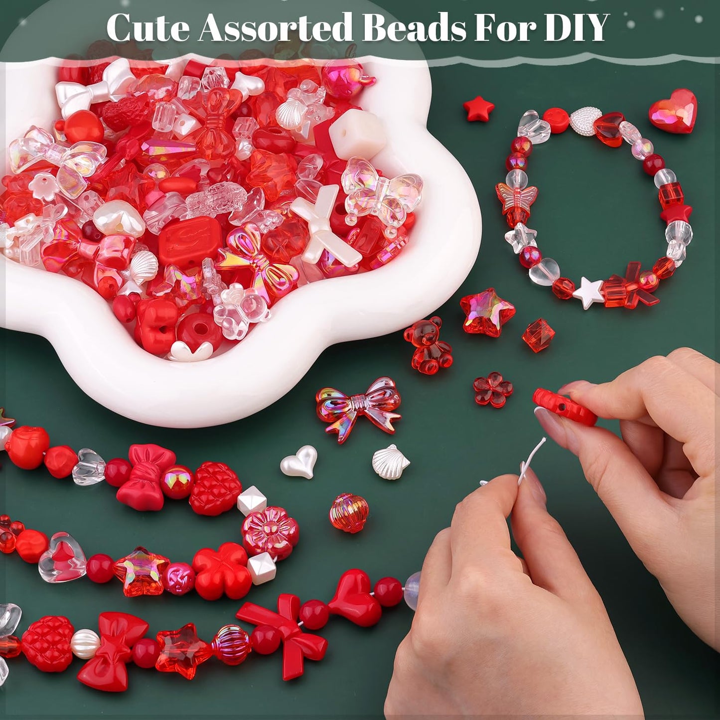 TINKRSTUFF Assorted 170-230PCS Red Acrylic Beads for Bracelet Making, Flower Bow Butterfly Candy GummyBear Aesthetic Bracelet Charms,Cute Beads for Jewelry Making DIY Necklace Keychain Phone Charm