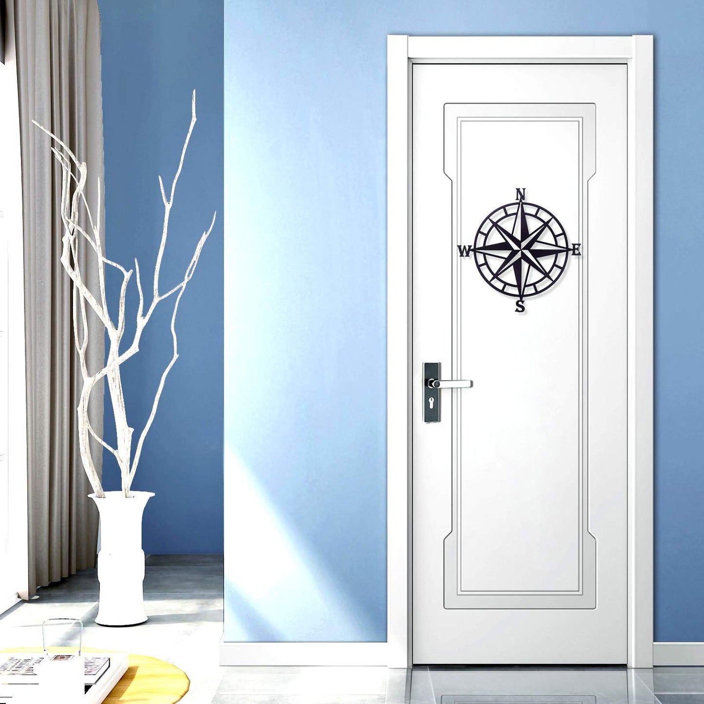 ESTART 11 Inches Metal Decorative Nautical Compass Wall Decor, Living Room Bedroom Office Porch Garden Patio Signs Wall Hanging Art Beach Theme Home Decoration (Black)