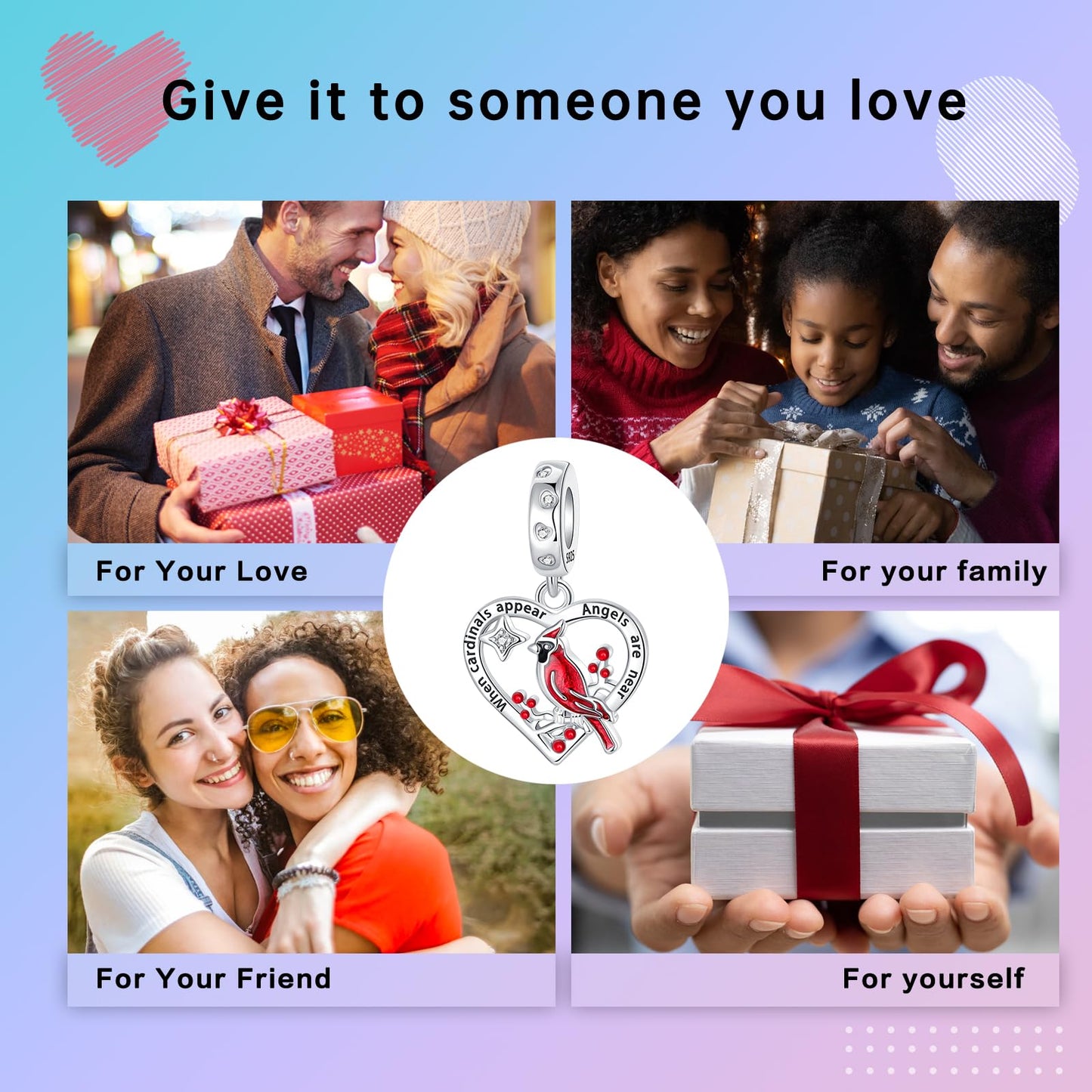 LUXILLA Heart Red Hummingbird Charm 925 Sterling Silver Fits Bracelets Necklace Pendant Bead Charms Jewelry Gift for Women Family Friends