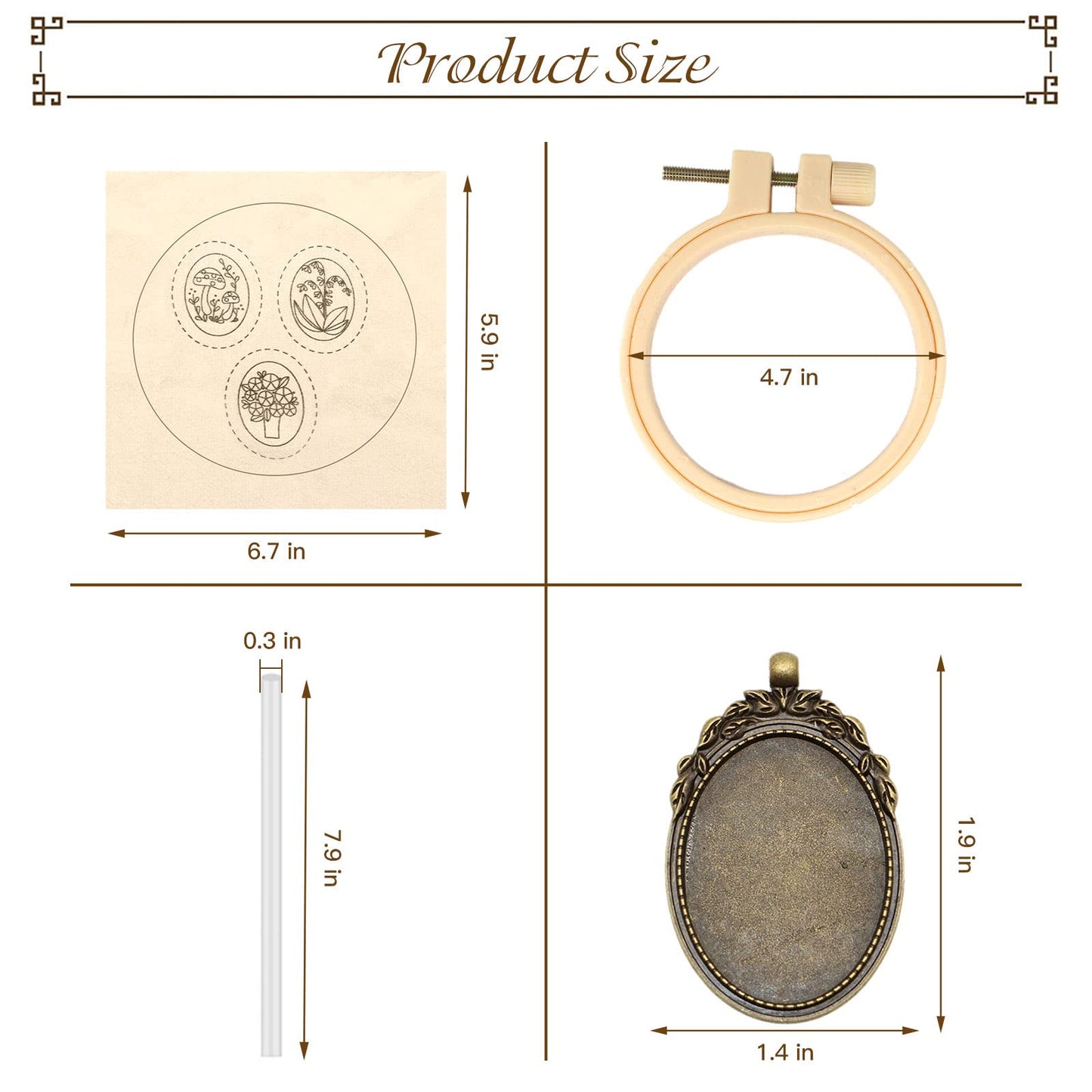 ZOCONE 3 Packs Embroidery Necklace Kit, Embroidery Pendant Kits Mini Cross Stitch Kit with Hoop, Necklace, Pendant, Beads, Stamped Pattern Cloth, Instructions, etc., Embroidery Kits for Adults
