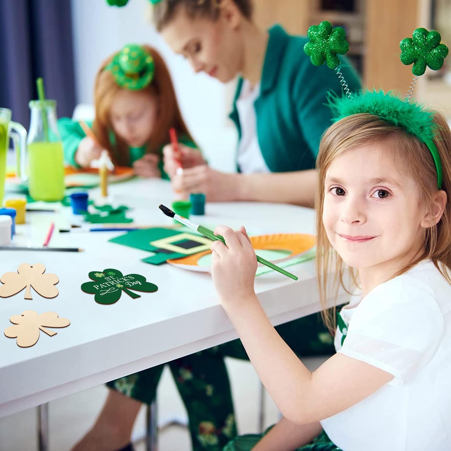 Wooden Shamrock Ornaments to Paint St. Patrick's Day Decoration Cutouts Unfinished 24PCS 3.5 x 3 inches, DIY Blank Unfinished Wood Discs Ornament for Home Farmhouse Crafts Hanging Spring Decorations