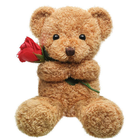 Valentine Bear Stuffed Animal Gift with Rose Funny Cute Bear Stuffed Animal Plush Gift for Valentine Mother Birthday Wedding Christmas, 11.8 Inches(Beige)