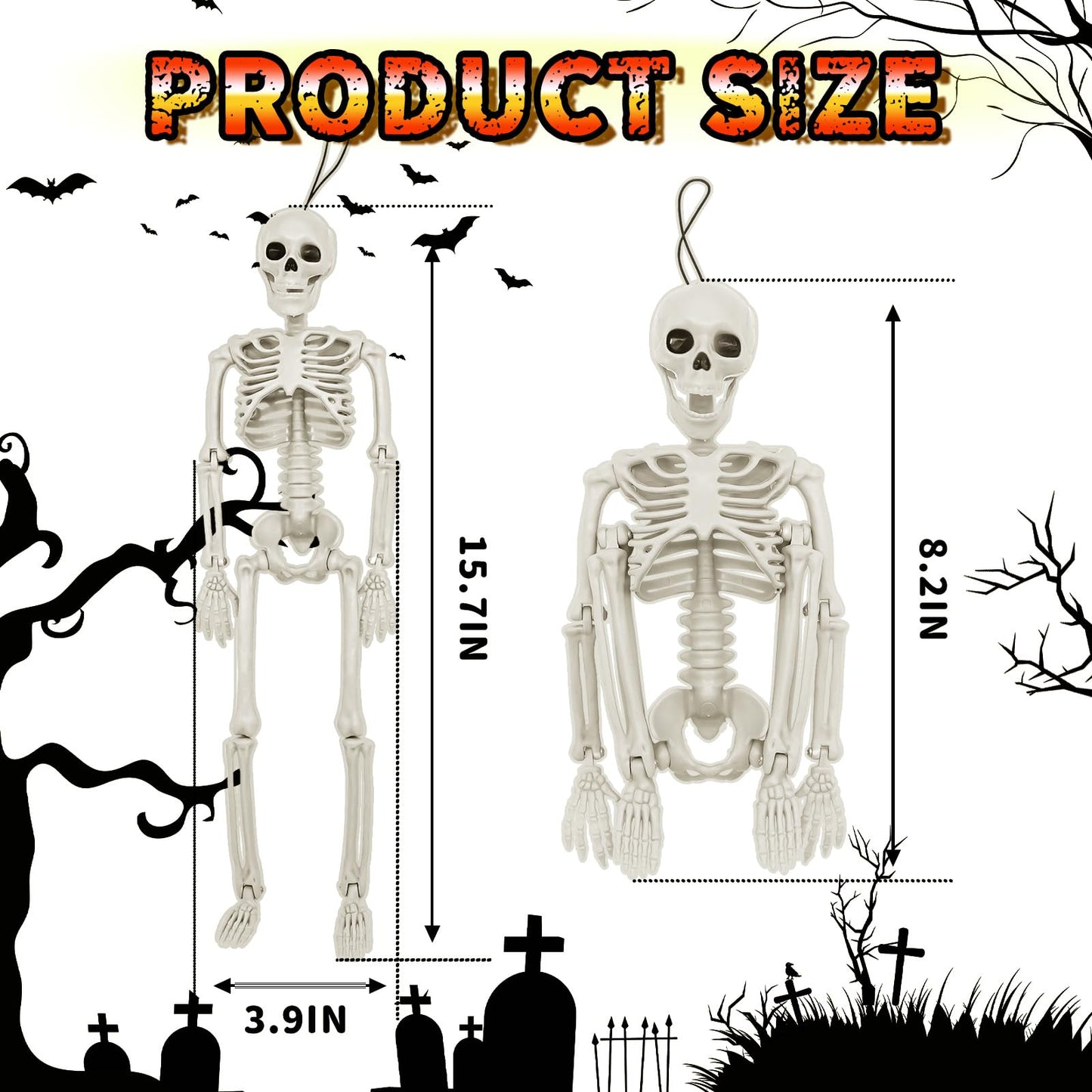 HOLILURE 6 Pack Halloween Skeleton Decoration, 16" Small Poseable Skeleton Full Body Skeleton with Movable Joints, Plastic Skeletons for Garden Graveyard Haunted House Party Home Props Decor