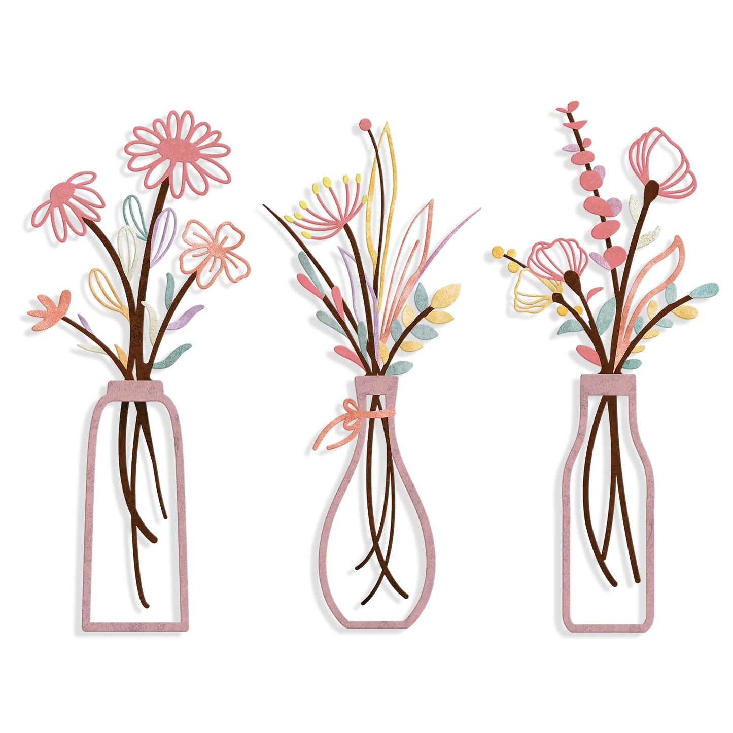 3 Pieces Metal Flowers Wall Arts - Rustic Farmhouse Style Décor Metal Wall Art Black Minimalist Flower Natural Themed Wall Decors for Home Bedroom Dining Room Housewarming (Pinkish)