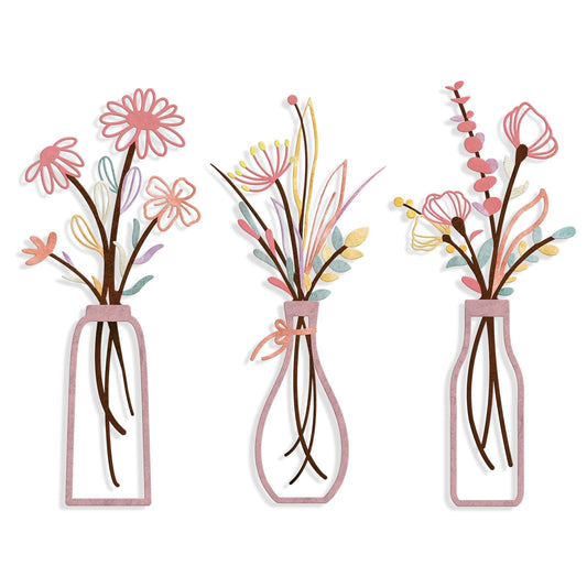 3 Pieces Metal Flowers Wall Arts - Rustic Farmhouse Style Décor Metal Wall Art Black Minimalist Flower Natural Themed Wall Decors for Home Bedroom Dining Room Housewarming (Pinkish)