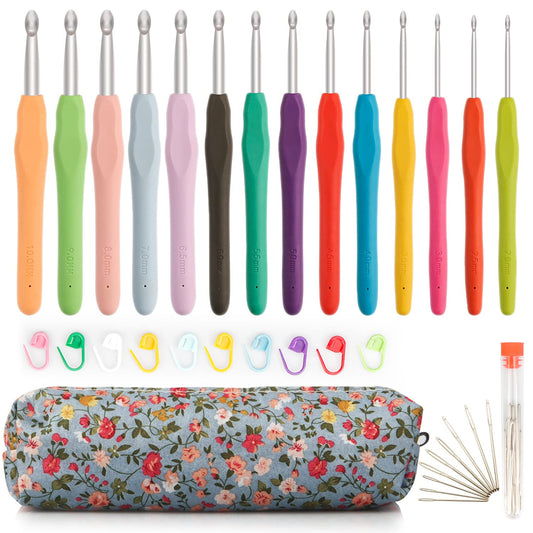OWill 14 Piece Crochet Hooks Set, Crochet Hooks for Beginners Adults, Soft Grip Crochet Needles Tools with Storage Case，Ergonomic Crochet Hooks for Arthritic Hands