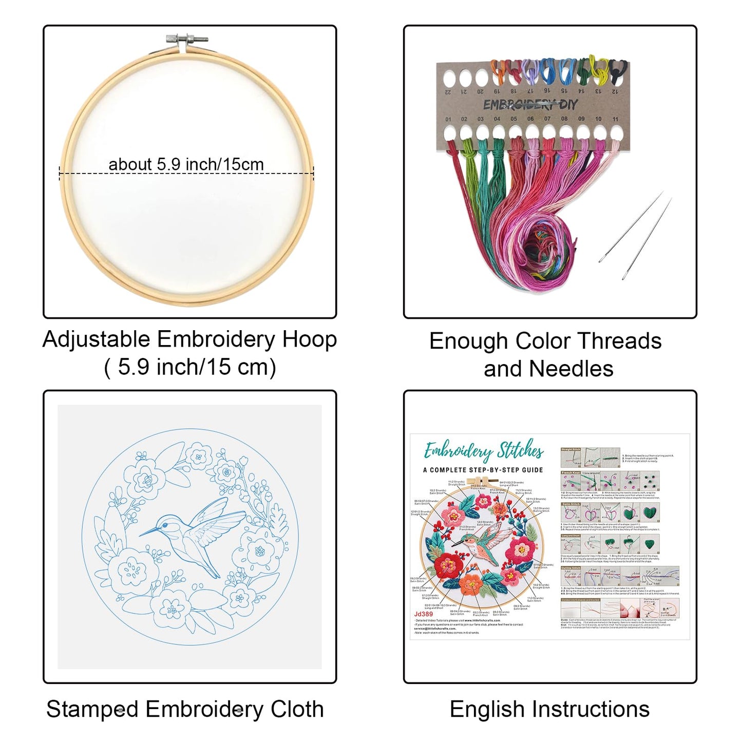 Hummingbird Embroidery Kits for Beginners,Cross Stitch Kit for Adults,DIY Needlepoint with Flowers Pattern