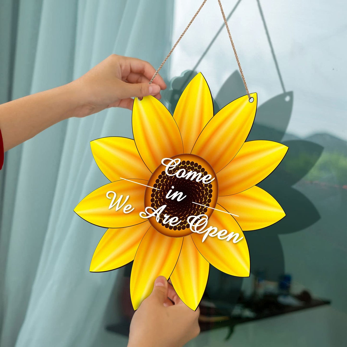 Unfinished Sunflower Wood Cutout Sunflower Sign Cutouts Sunflower Wood Door Hanger with 2.2 Yards Natural Rope for DIY Painting Hanging Welcome Sign Spring Summer Home Decoration (4)