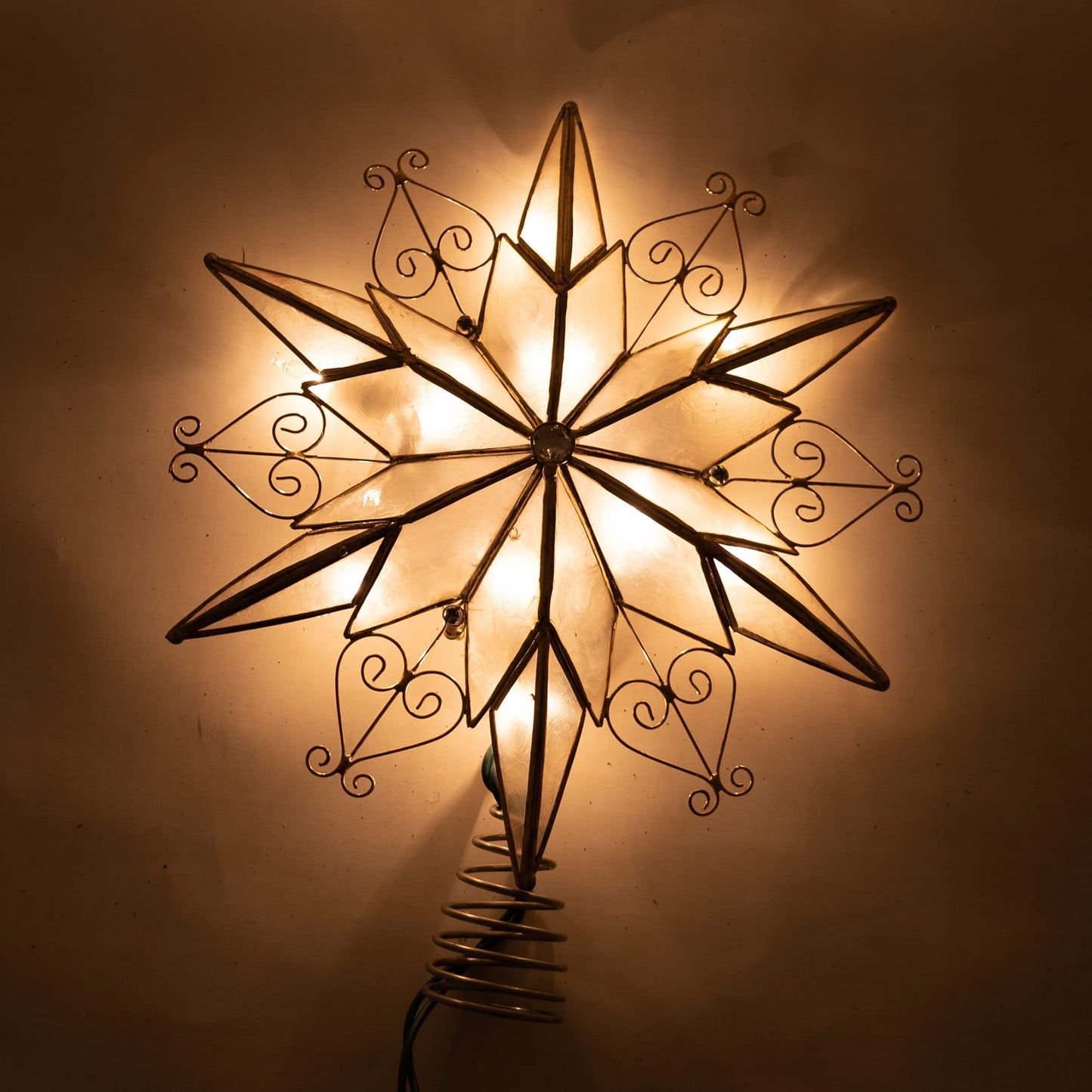 Kurt Adler UL3110 10-Light 6-Point Capiz Star Treetop With Scroll Design