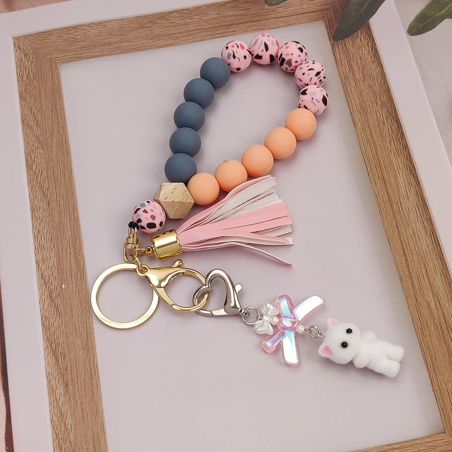 Nalefow Cute Pink Keychain, Fuzzy Cat Keychain Aesthetic Y2K KeychainCharms Stylish KeychainsAccessories for Bag Charms Purse Gifts (2PCS Pink White Cat Sets)