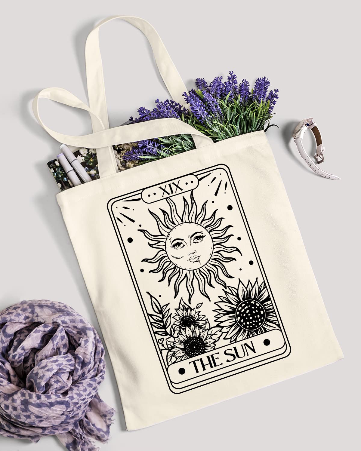AUSVKAI Cute Sun Moon Canvas Tote Bag Aesthetic For Women School Grocery Bag Cotton Cloth Beach Totes Gift For Kids Girl