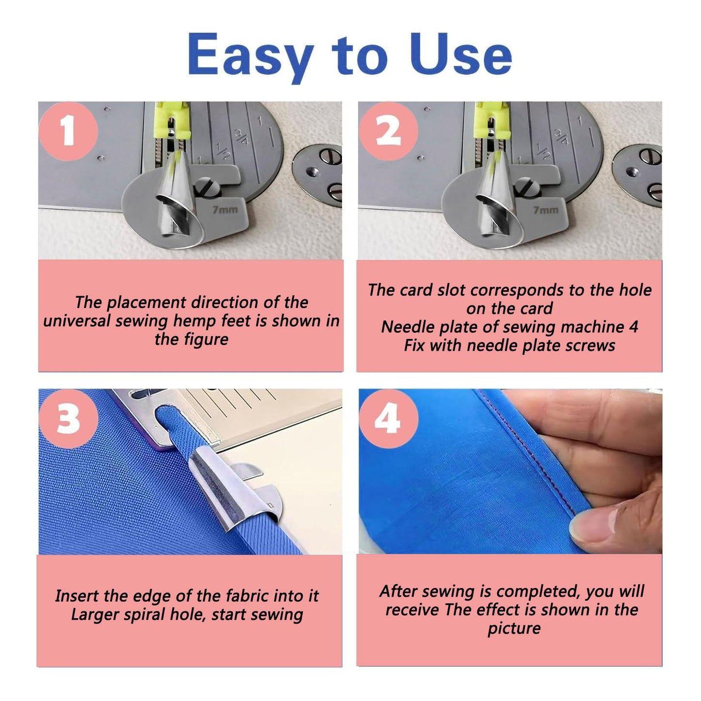 Universal Sewing Rolled Hemmer Foot 4PCS Rolled Hem Presser Foot 7/8/9/10mm Wide Rolling Hem Foot Sewing Machine Presser Feet Hemmer Home Industrial Curved Scroll Hemming Feet