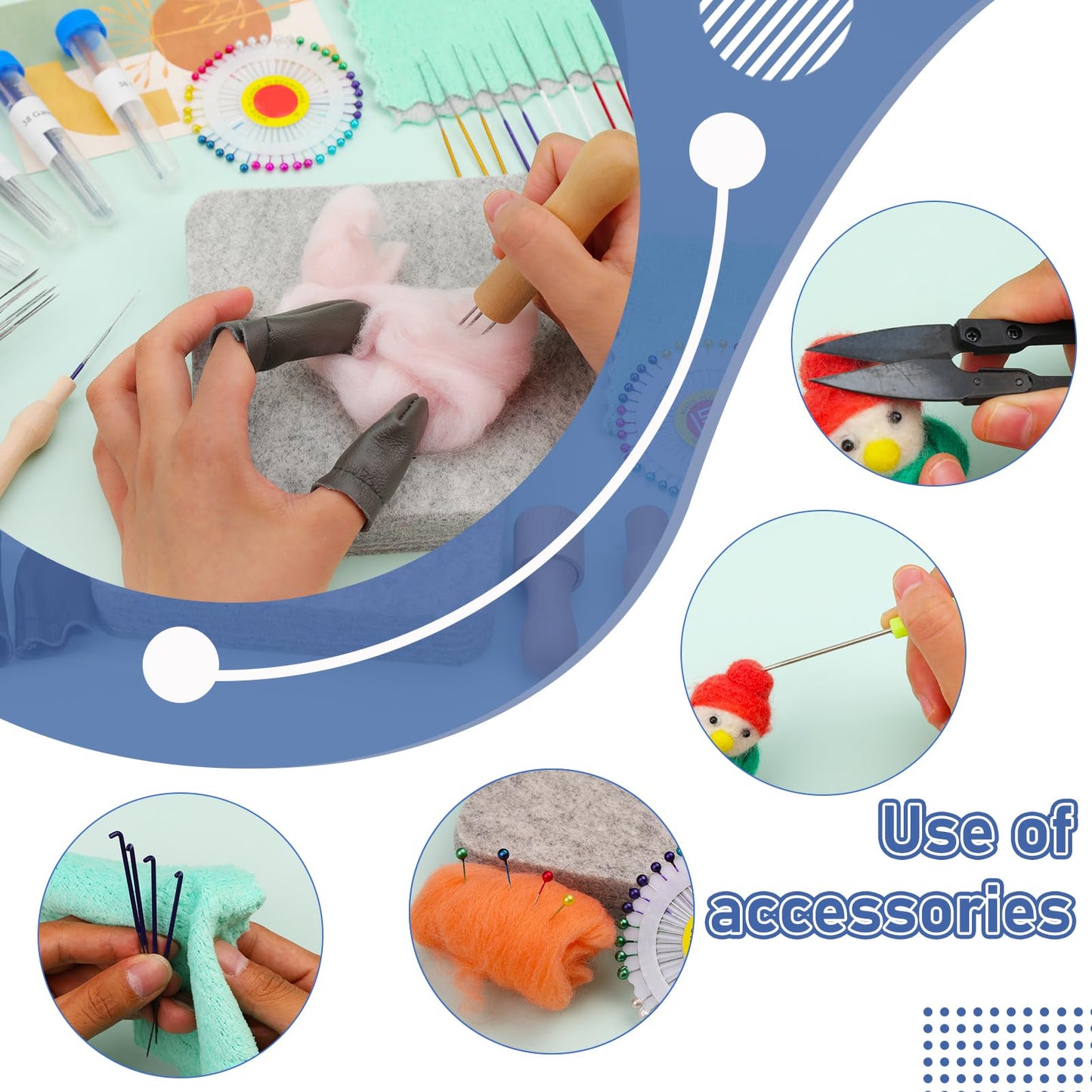 Felting Kit - 6"x6" Felting Pad & Tools with Needles, Finger Guards, Wooden Handle Scissor, Bag for Beginner & Professional DIY