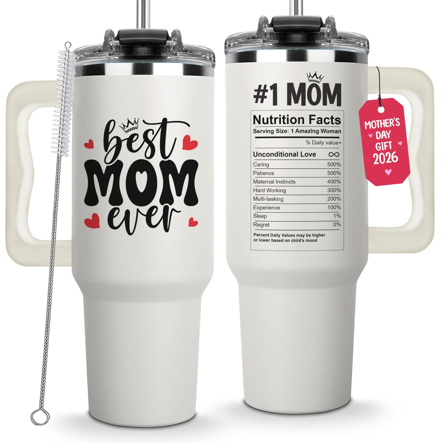 Mothers Day Gifts For Mom - Best Mom Ever Tumbler With Handle 40oz, Mommy Coffee Mug, Mama Tumblers, Momma Gift Ideas, Funny Birthday Present For Her, Cute Mother Day Gift Tumbler, Mom Cup