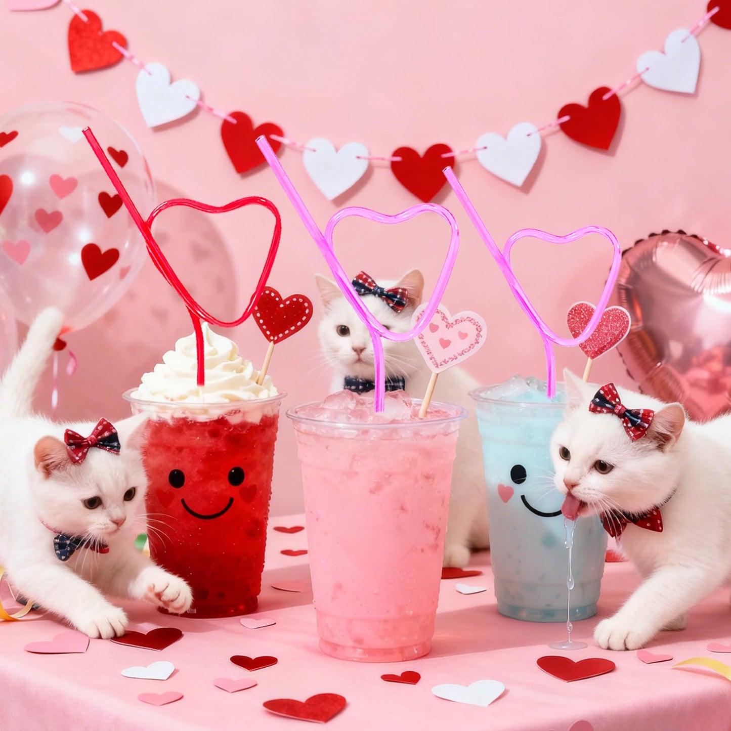 24PCS Valentine’s - Day - Wedding - Bachelorette - Party - Straws - Supplies - Decorations - Heart Shaped Drinking Straws for Galentine's Day V- Day Party Favors，Bridal Shower Birthday Parties Decor