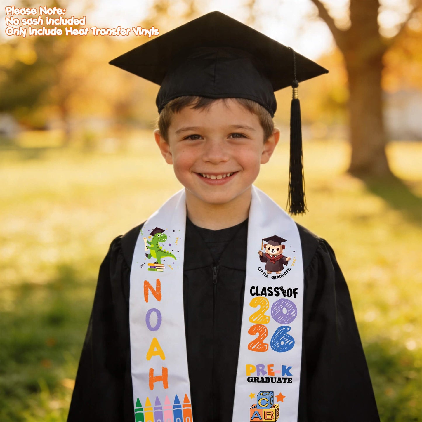 Preschool Prek Kindergarten Kids Graduation Stole Sash Class of 2026 Decorations DIY Customize Graduation Stole Graduation Sash Personalized Iron-On Decals Heat Transfer Vinyl HTV Numbers Letters Set