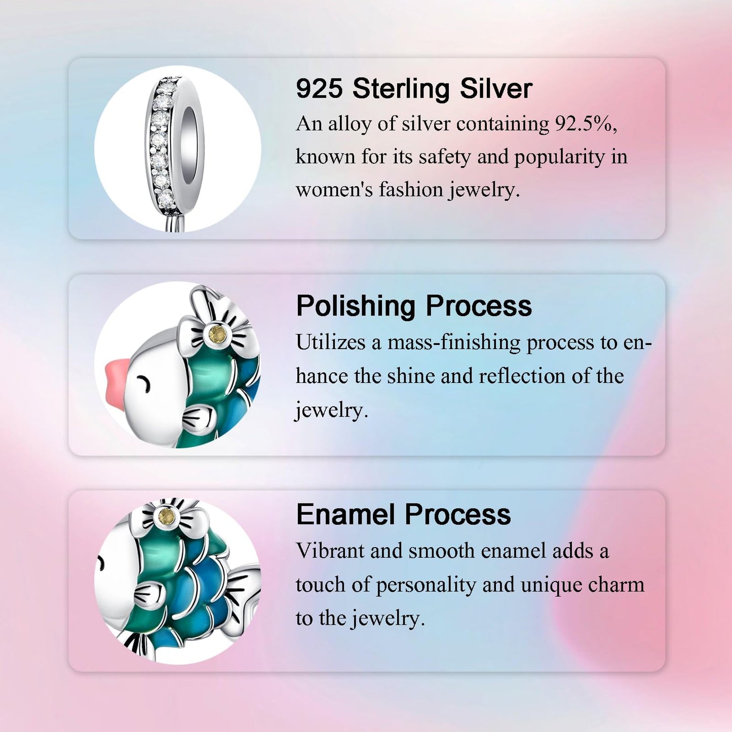 Alstade Cute Fish Charm 925 Sterling Silver Charms fits Bracelets and Necklace Pendant Bead Charms Jewelry Present for Women Family Friends