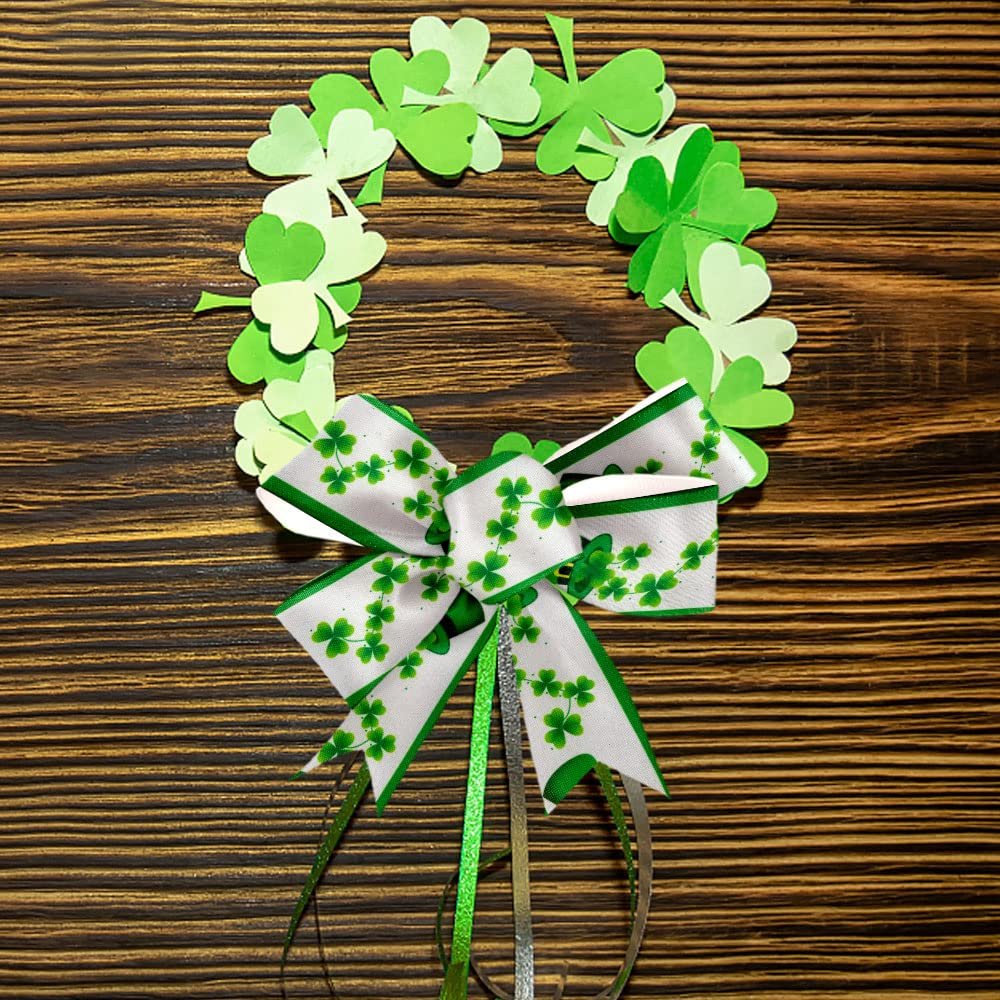 St Patrick's Day Ribbons 2.5" 10 Yards, Green White Wired Edge Burlap Ribbon Green Shamrock Hat Wrapping Ribbon for St Patrick's Day Birthday Party Wrapping DIY Craft Decoration Wreaths Bow