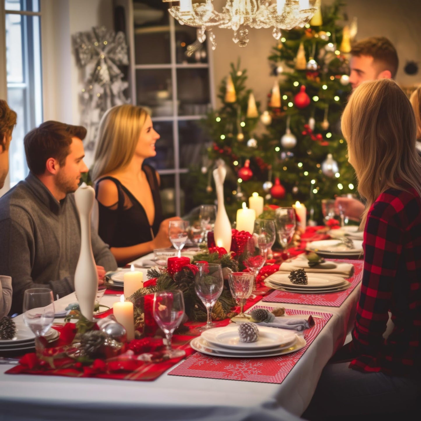 Christmas Placemats Set of 6, Washable Christmas Place Mats for Kitchen Dining Table, Indoor/Outdoor Woven Vinyl Christmas Table Mats, Non-Slip Heat Resistant Holiday Placemats Easy to Clean