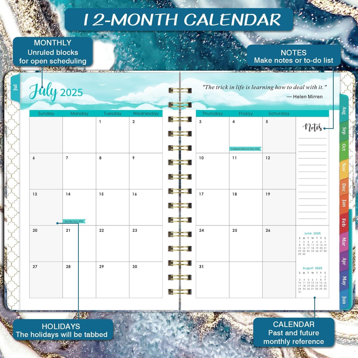 Planner 2025-2026 - 2025-2026 Weekly and Monthly Calendar from July 2025 to June 2026, Academic Planner 2025-2026 with Inner Pocket, Colorful Tabs, 6.4'' x 8.5''