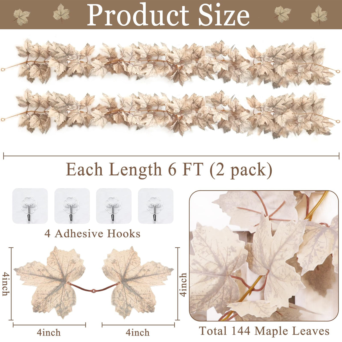 2 Pack Fall Maples Leaves Garland 6 FT Artificial Fall Decorations for Home