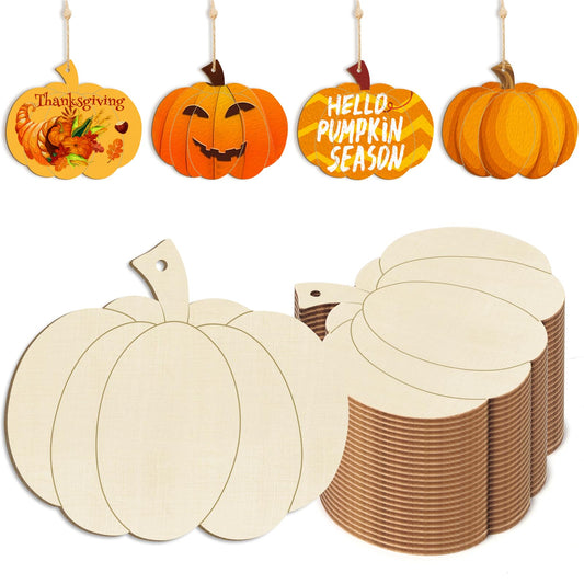 Wooden Pumpkins Ornaments to Paint Halloween Thanksgiving Decoration Cutouts Unfinished 24PCS 3.5 inches, DIY Blank Unfinished Pumpkin Wood Discs Ornament for Home Harvest Crafts Hanging Autumn