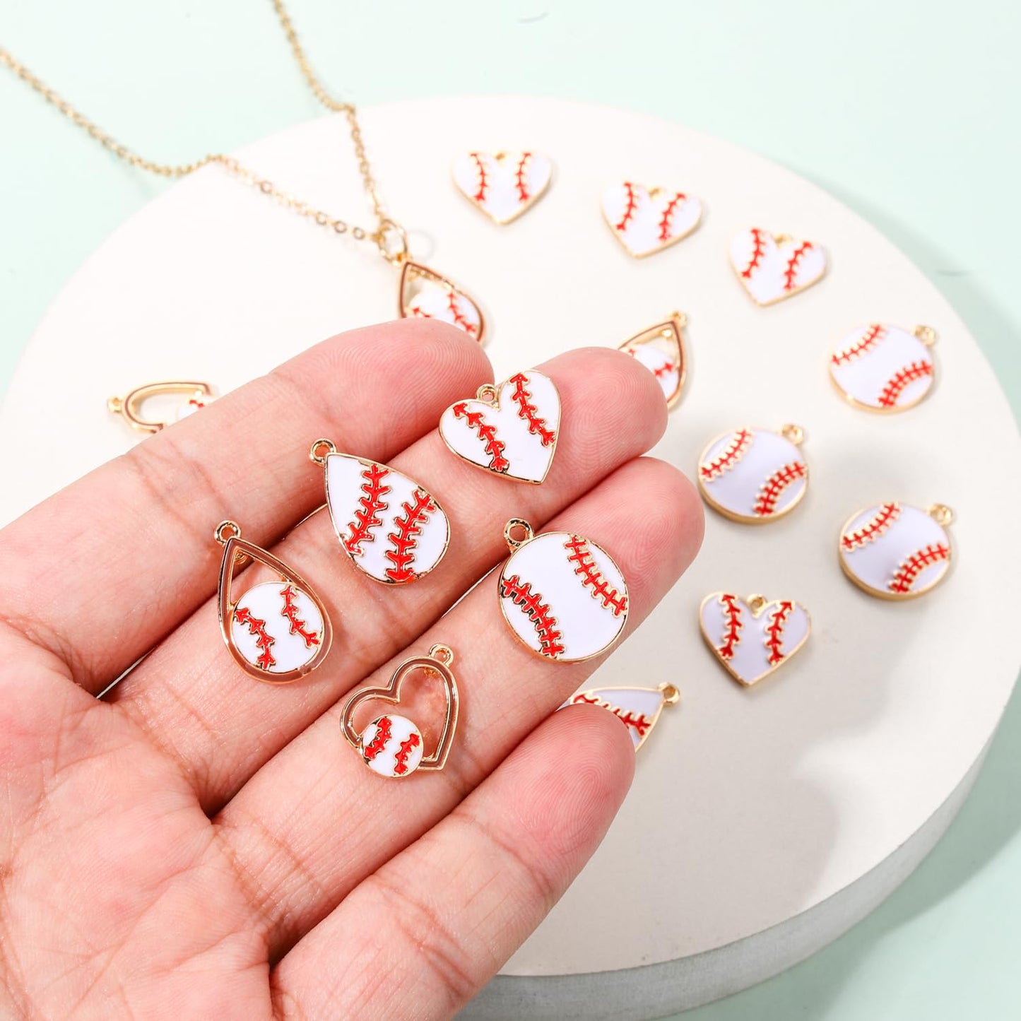 20PCS Sports Charms Enamel Basketball Baseball Pendant Charms for Jewelry Making Rhinestone Ball Game Softball Charms for Necklace Bracelet Earrings DIY Crafts (Set 7)