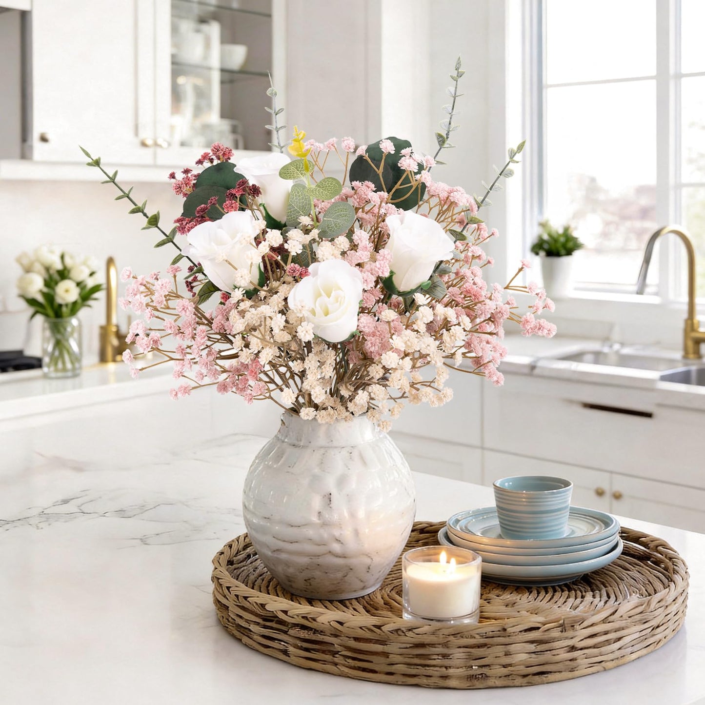 N&T NIETING Baby Breath Flowers Artificial Bulk, 10Pcs Fake Gypsophila Plants Bouquets Flowers Real Touch Faux Babies Breath Arrangement for Home Wedding Party Vase Decoration Fall Pink