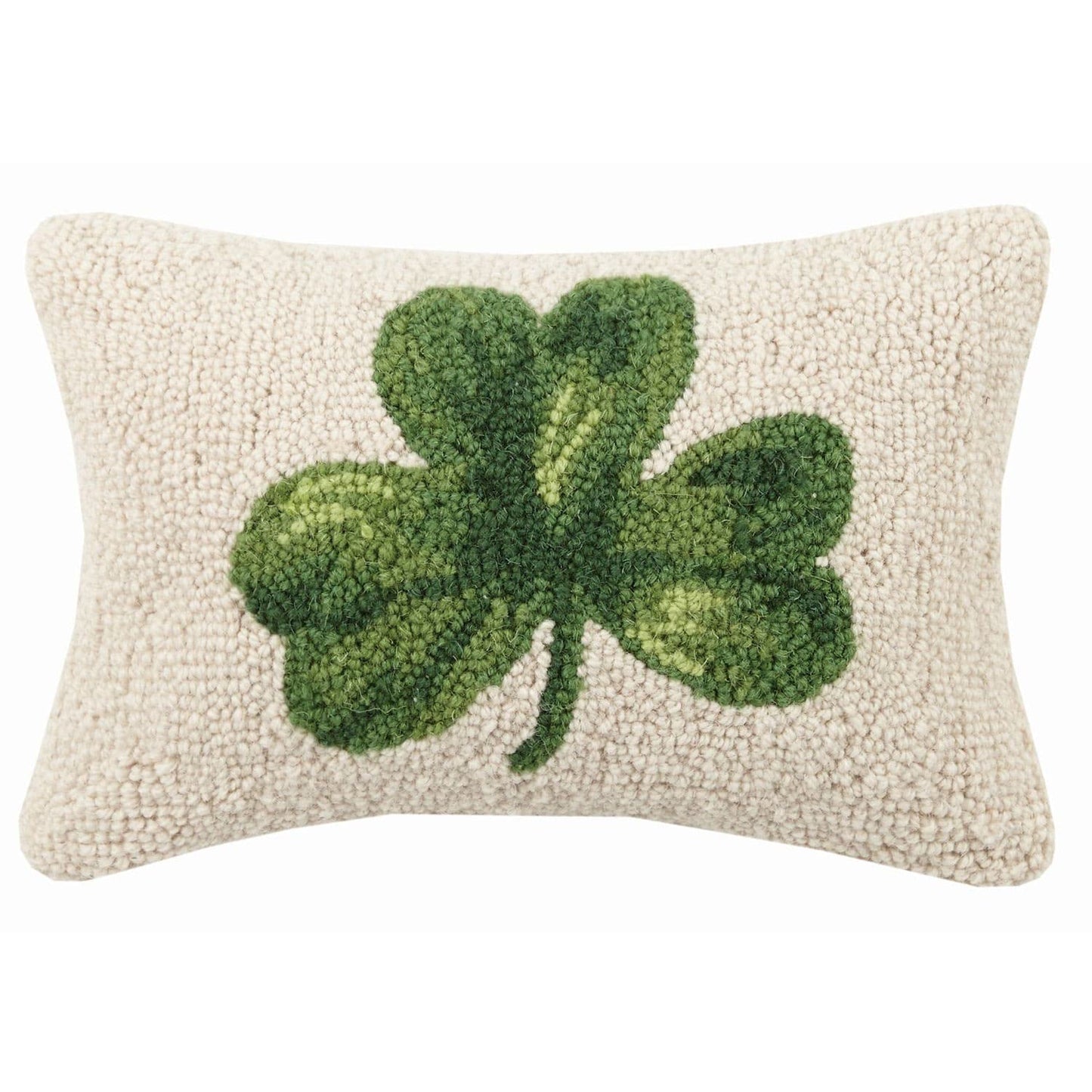 Irish Green Shamrock Clover Hooked Wool Pillow – 8” x 12”