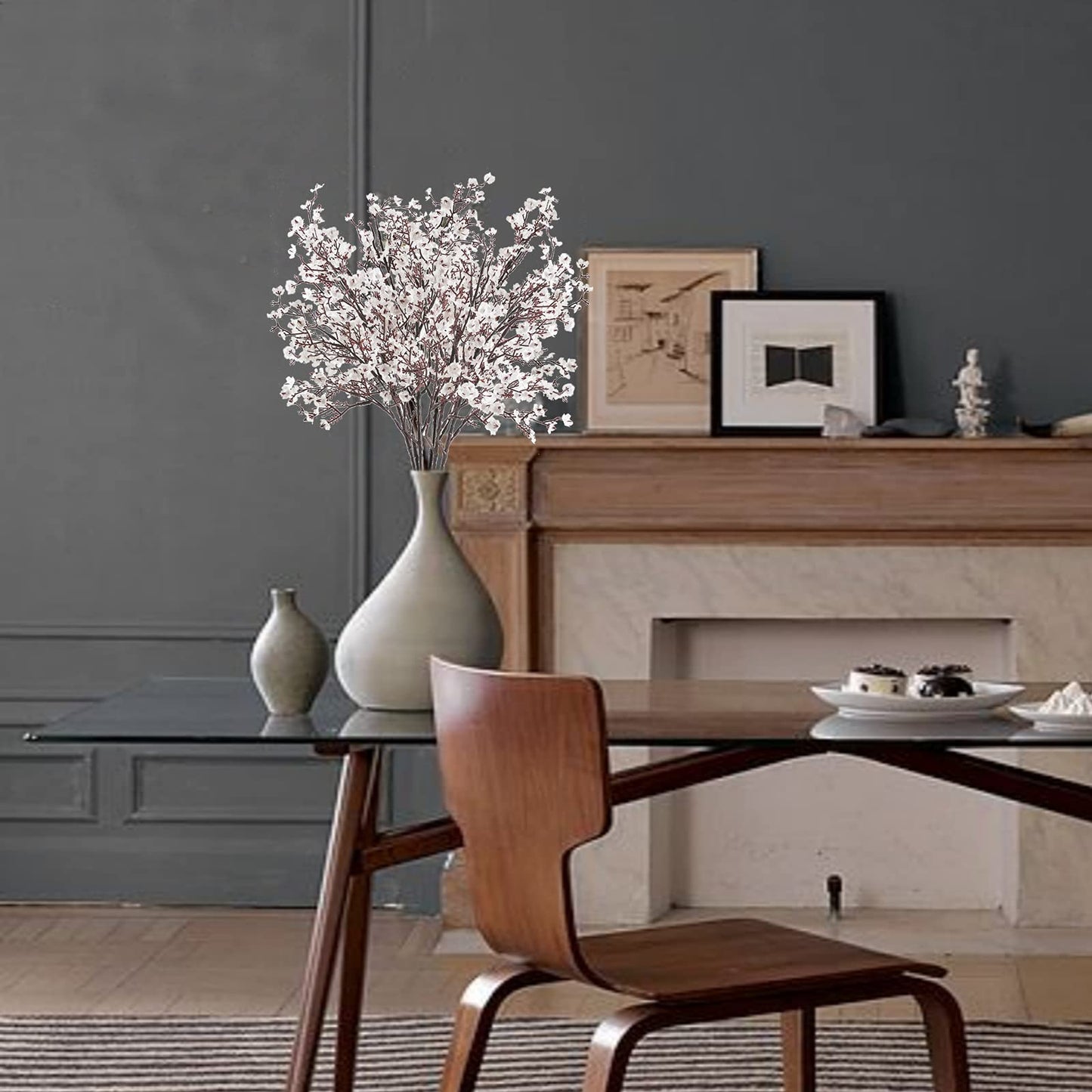 Babys Breath Artificial Flowers 6 Bundles White Fake Silk Flowers Faux Gypsophila Bouquets Real Touch Fake Flowers Bulk for Home Decor DIY Wedding Party Table Centerpieces Decor