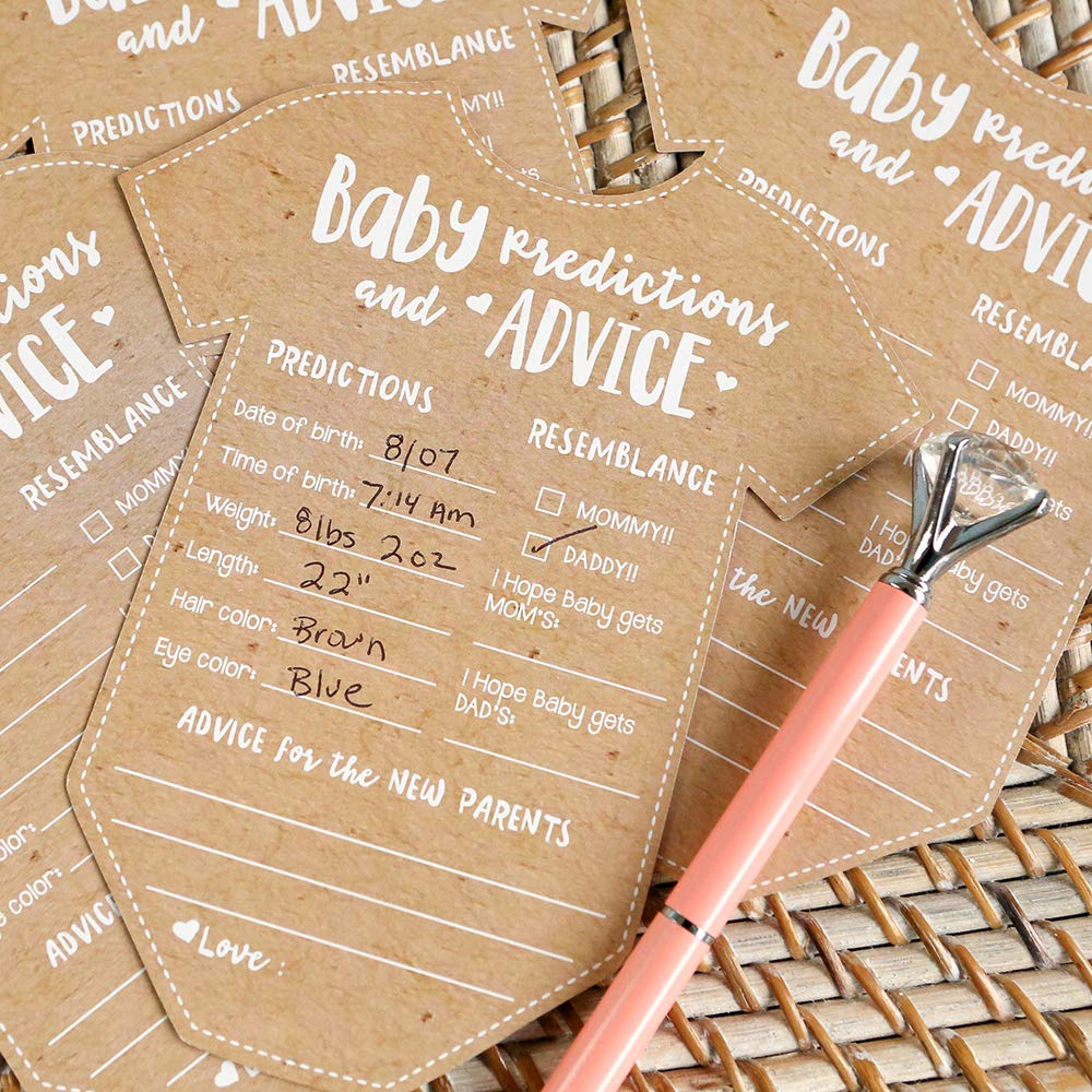 Kate Aspen Baby Predictions for Baby Shower Advice Cards - 50-Count Onesie Shaped Baby Shower Games for Girl or Boy - Gender Neutral Decor, Table Decorations, Activity and Keepsake For New Parents