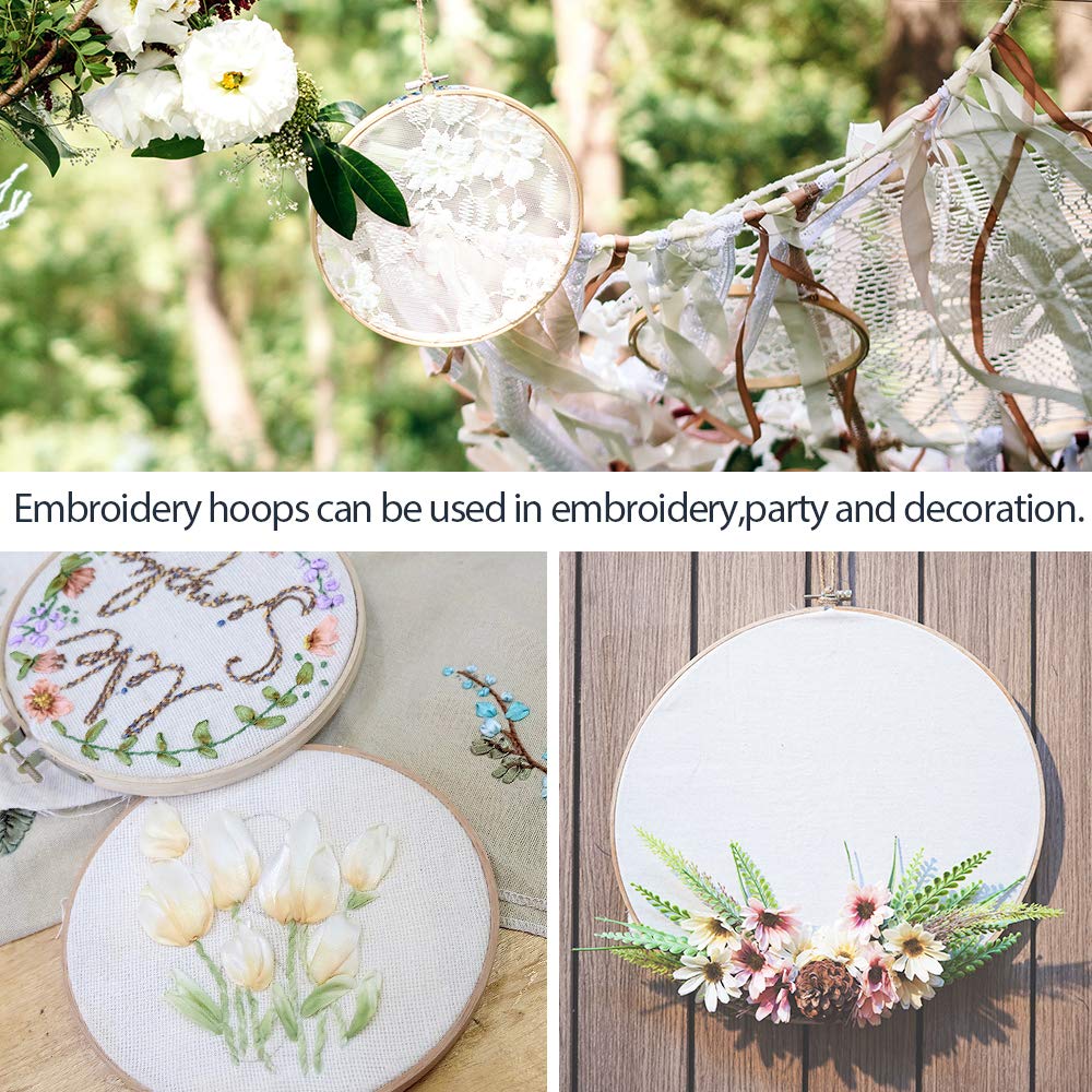 7 Pieces 7 Sizes Embroidery Hoops 4 inch to 12 inch Bamboo Circle Cross Stitch Hoop Rings for Craft Sewing and Ornaments