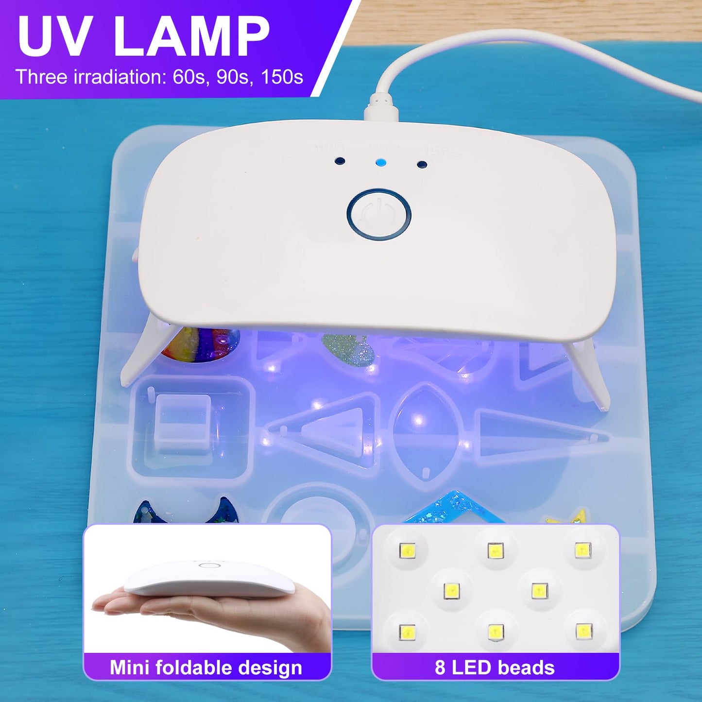 UV Resin with Light - 200g Upgraded Hard Type Crystal Clear Ultraviolet Curing UV Resin Kit, 8 Lamp Beads UV Light, Resin Kit with Light for Craft Jewelry Making