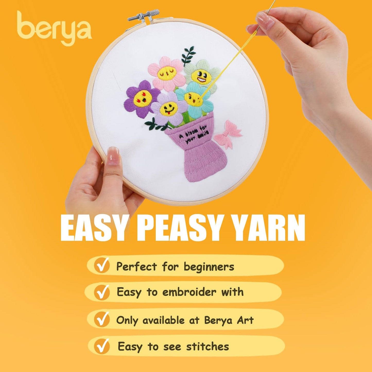 Embroidery Kit for Adult Beginners, Funny Flower Embroidery Kit with Step-by-Step Instructions & Video, Printed Cloth, 7.87" Hoop, Display Stand, Color Threads and Tools for Craft Lover(BEF021)