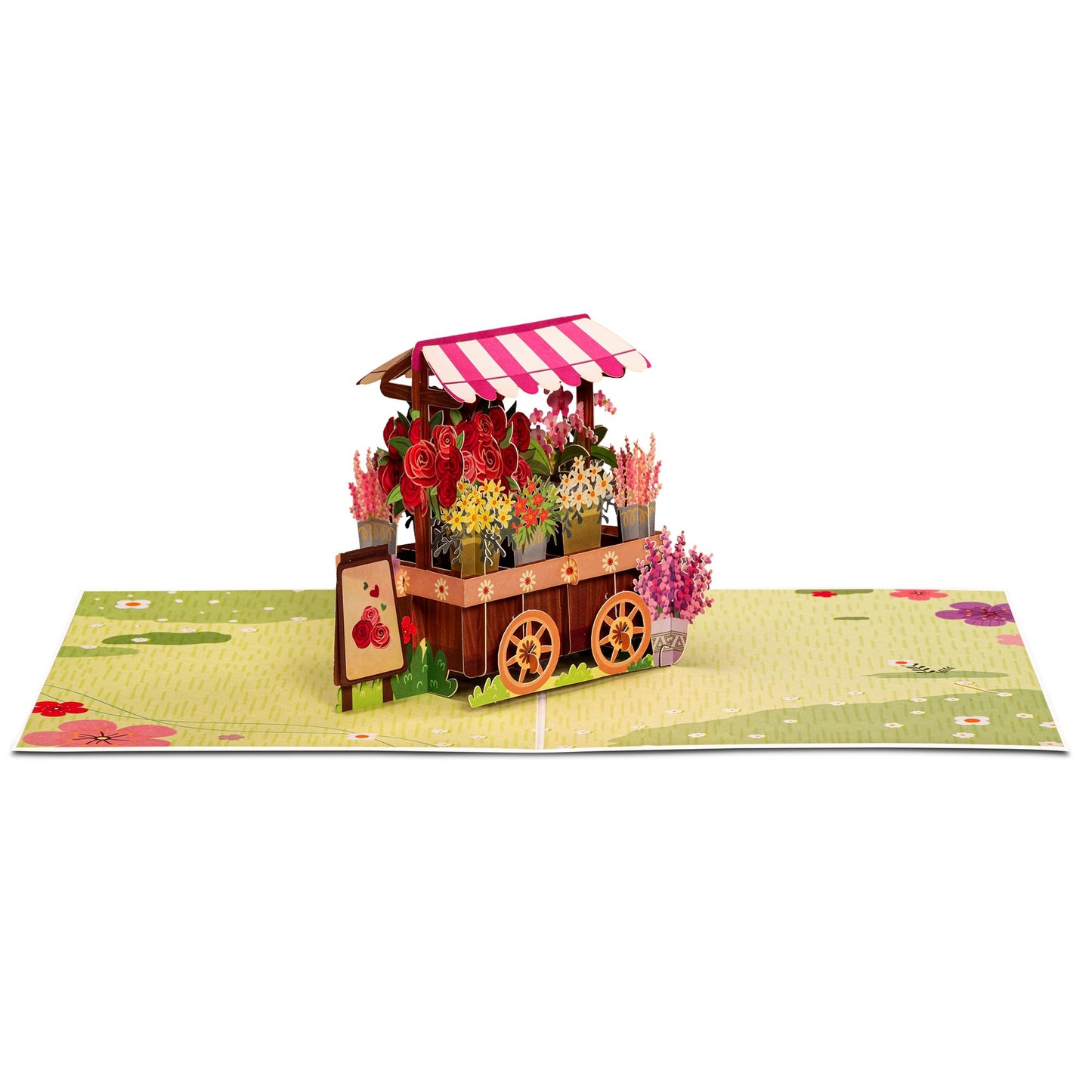 Paper Love Frndly Pop Up Valentine's Day Card, Flower Stand, Handmade 3D Popup Cards, 100% Recycled and Eco-Friendly, 8" x 6" Cover - with Removable Note Tag