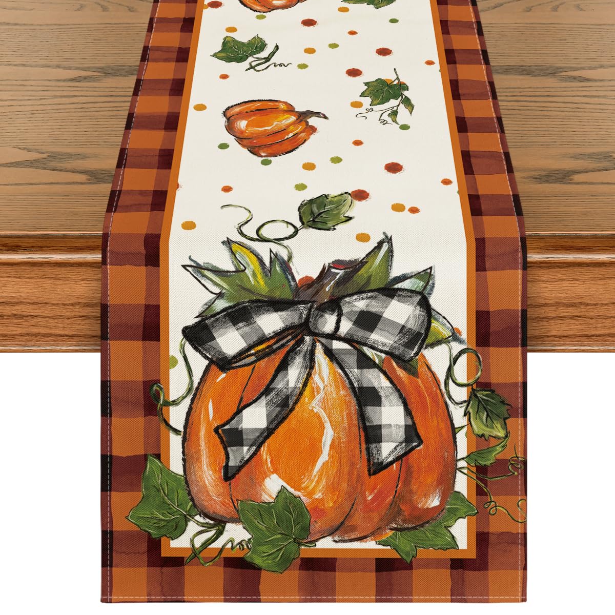 Artoid Mode Pumpkin Bowknot Buffalo Plaid Fall Table Runner,Seasonal Autumn Kitchen Dining Table Decoration for Home Party Decor 13x72 Inch