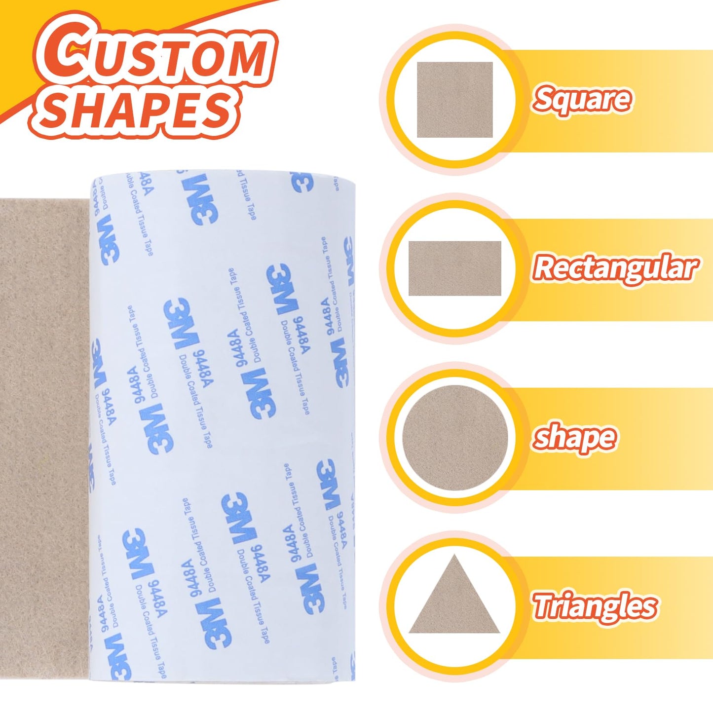Felt Furniture Pads, Non Slip Self Adhesive Cuttable Felt Tape Beige Heavy Duty Felts Strip Roll for Protecting Hardwood Floors Chair Wall Protector (40 x 5 x 0.12 Inch)