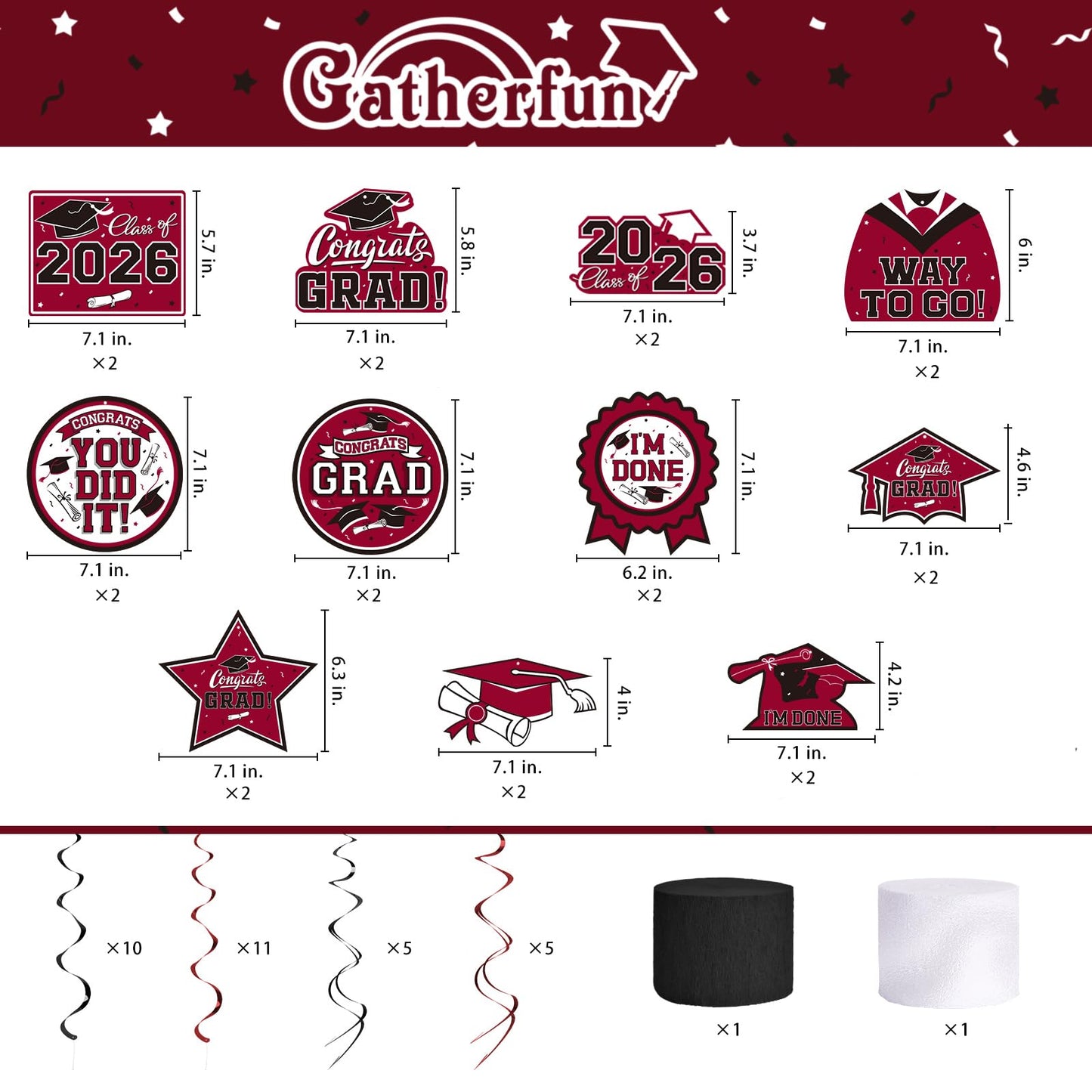 Maroon Themed 2026 Graduation Decorations Set - Congrats Grad Banner, Class of 2026 Backdrop, Balloons & Streamers Kit - Complete Party Supplies for High School & College Celebrations