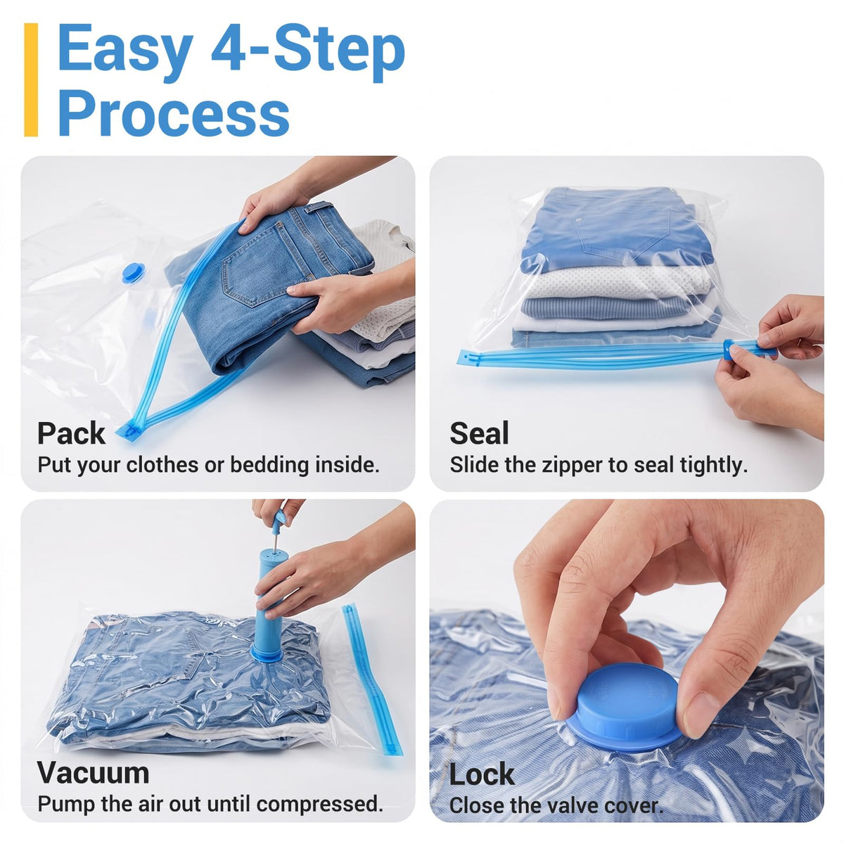 Fygrip Vacuum Storage Bags with Hand Pump, Plastic Packaging Bags, 80% Space Saver Vacuum Seal Bags for Clothing, Travel Lugggage, Blankets, Comforters, 10 Jumbo