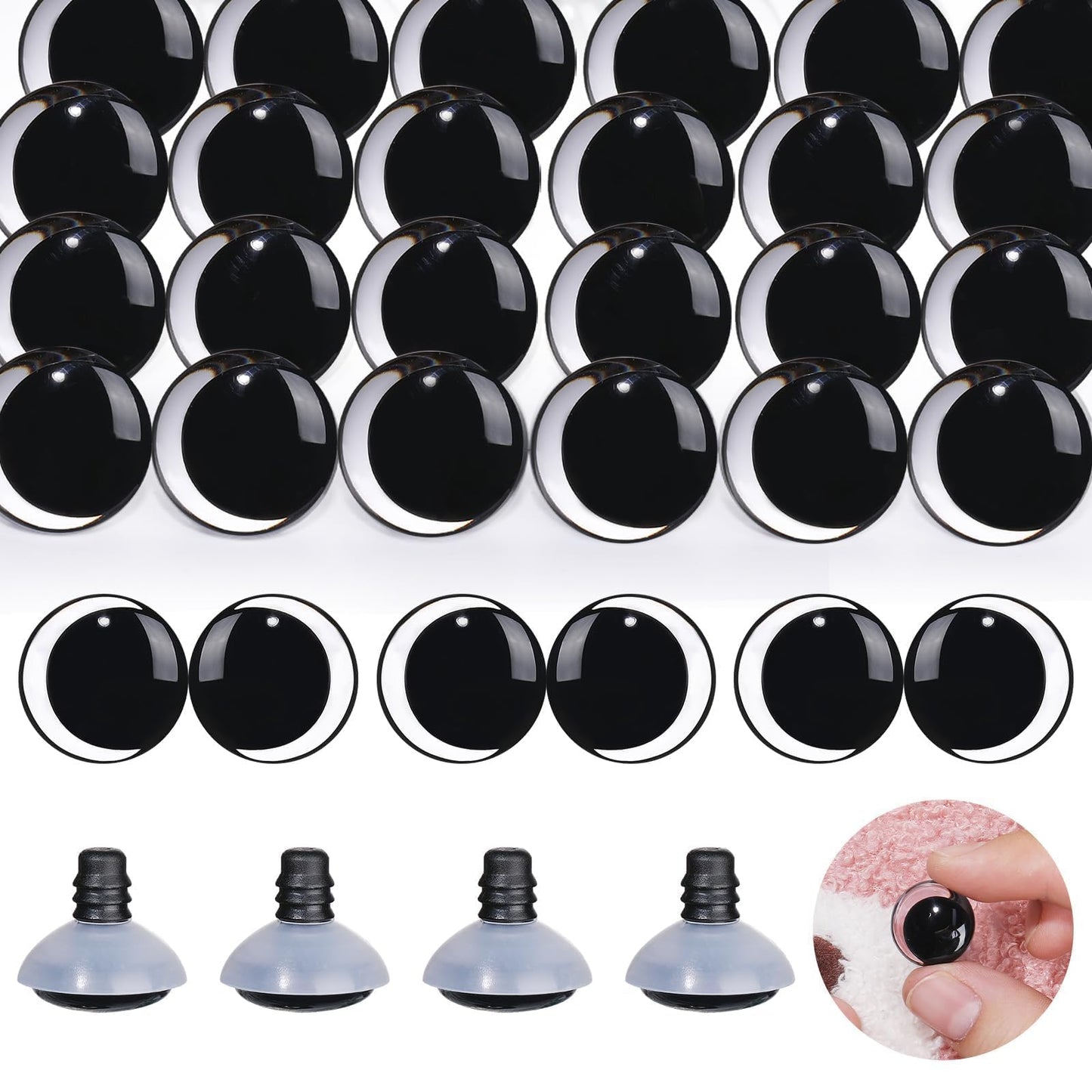 MUCUNNIA 100PCS 18mm Moon Safety Eyes for Crocheting with Washers Clear Safety Eyes for Amigurumi 3D Moon Crochet Eyes Doll Eyes for Animals Teddy Bear Crochet Toy Christmas Decorations
