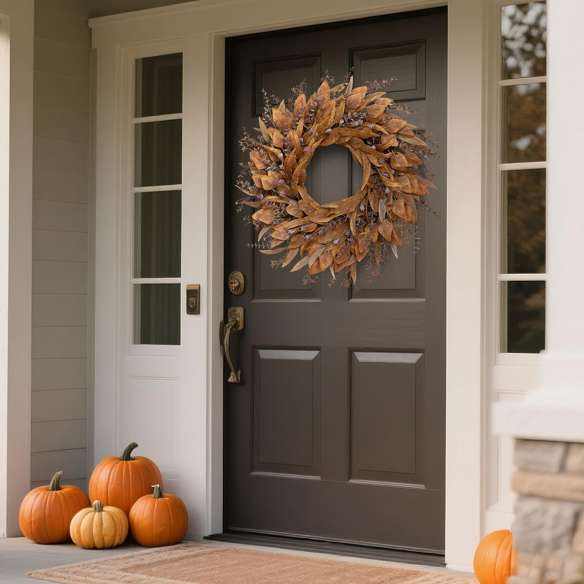 26" Artificial Fall Eucalyptus Wreath with Seeds for Front Door(Orange)